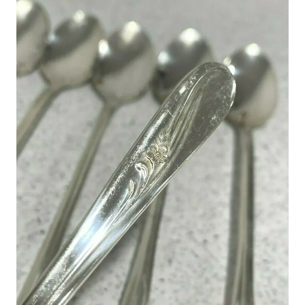 Vintage Silverplated Iced Tea Spoons (6) H & T Mfg Co Meadow Flower Circa 1940